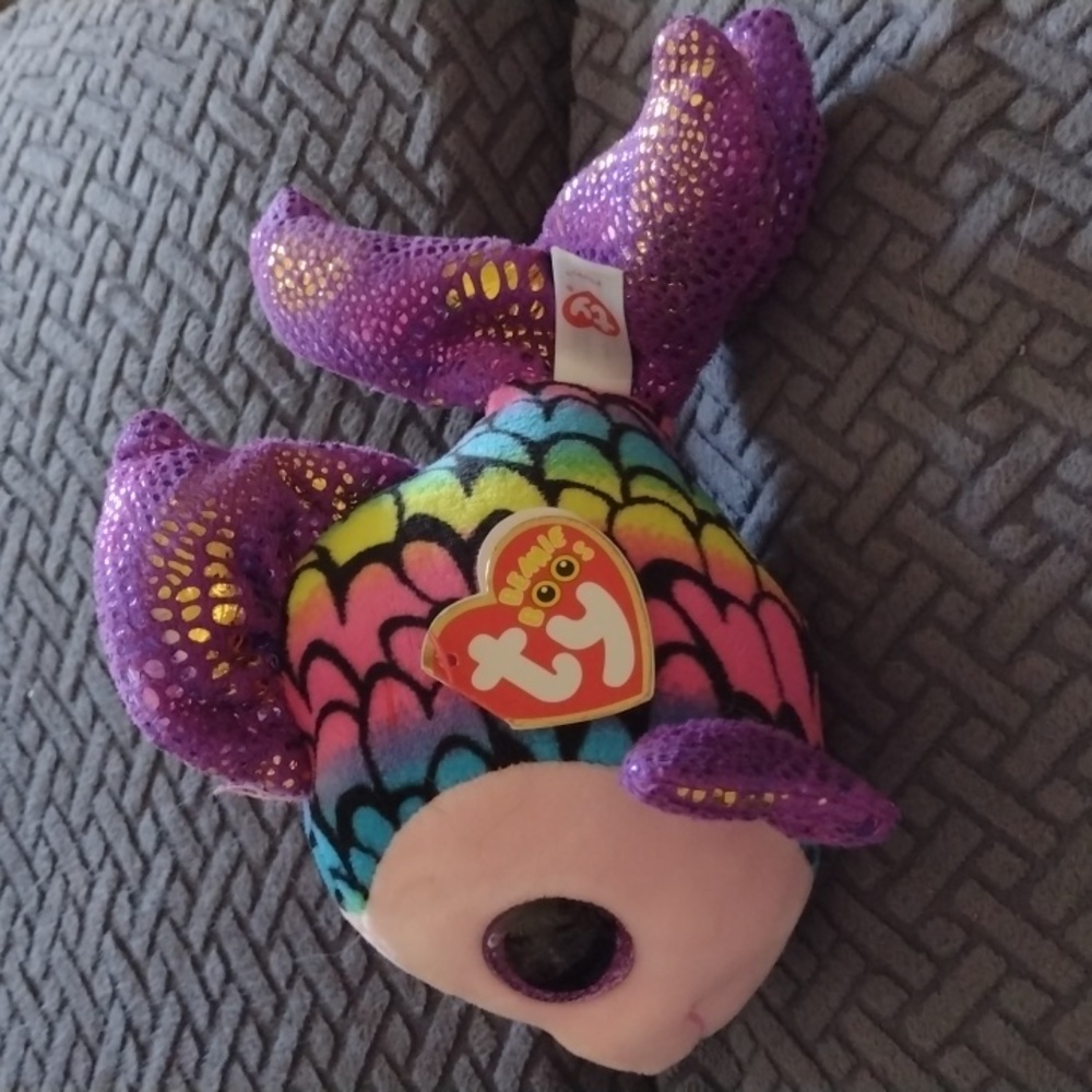 TY Beanie Boos Flippy Plush Tie Dye Rainbow Clown Rainbow Fish 7" Glitter Eyes
